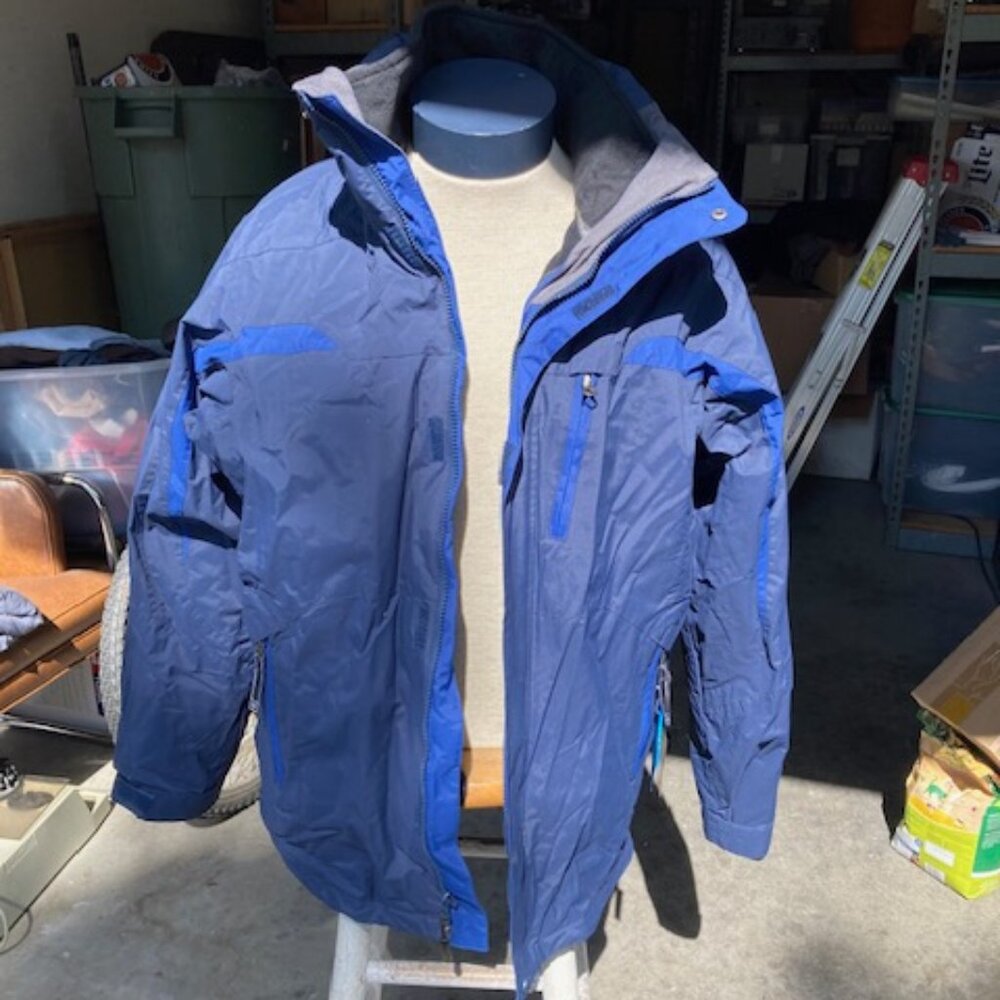 NWT, Columbia Dualie, 3 in 1 Parka with hood, removable fleece Jacket, Med, Navy